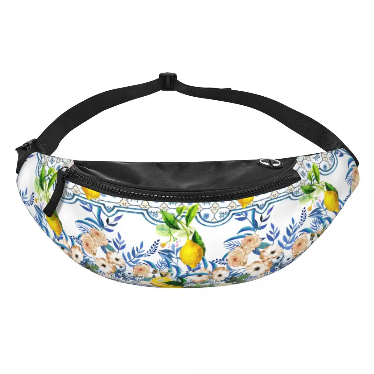 Custom Mediterranean Sicilian Tiles Lemons Fanny Bag Crossbody Waist Pack Men Women Cycling Camping Phone Money Pouch