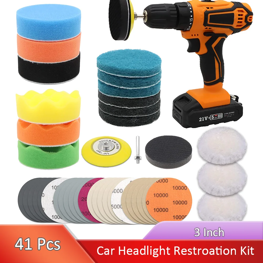 Kit De Restauração De Faróis De Carro, Polimento, Discos De Lixa, Polidor Automotivo, Esponja De Esfregão, Soft Interface Pad, 3\