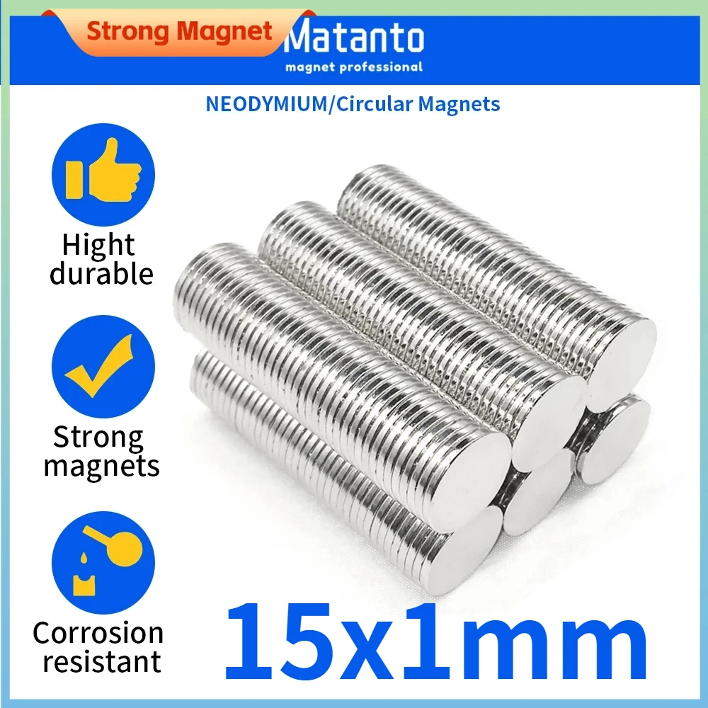 20/50/100/150/200/250/300PCS 15x1 Mm N35 Round Search Magnet 15mmx1mm Neodymium Magnet Disc Permanent Magnet Strong Magnetic