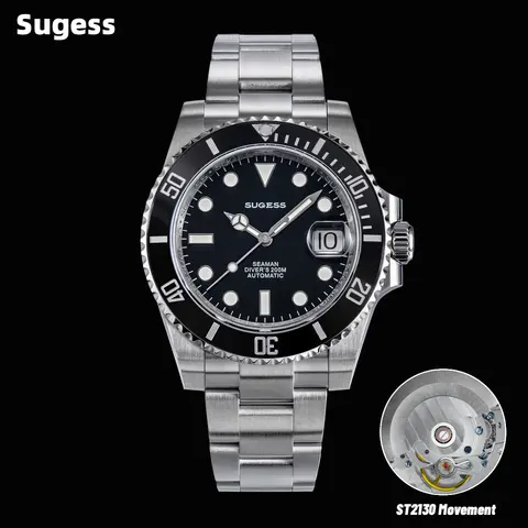 Sugess Men of Watch Automatic Mechanical ST2130 Movement Wristwatches 200M Water Resistant Sapphire Crystal Adjust Clasp S421