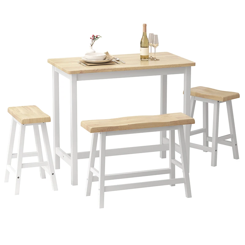 Product Features [4PCS DINING TABLE SET] This pub table set includes one rectangle table, two backless counter height stools and