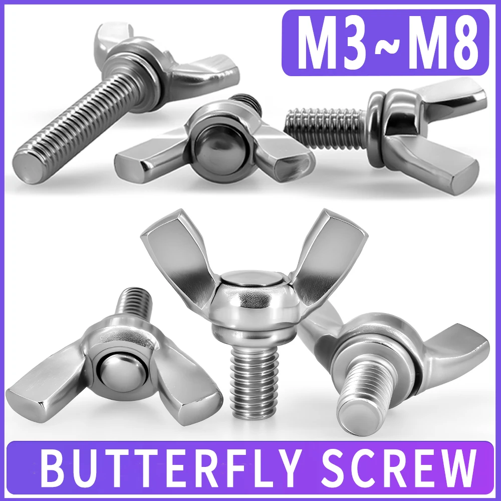304 Stainless Steel Butterfly Bolt M3 M4 M5 M6 M8 Wing Thumb Screws Claw Hand Tighten Screw Bolts Length=6mm~35mm Hardware Tools
