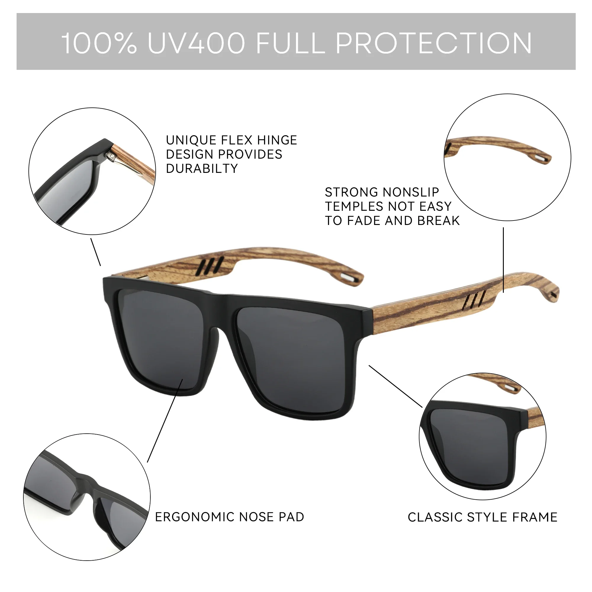 ZENOTTIC Fashion Walnut Wood Sunglasses Polarized Lenses for Men and Women | UV400 Protection