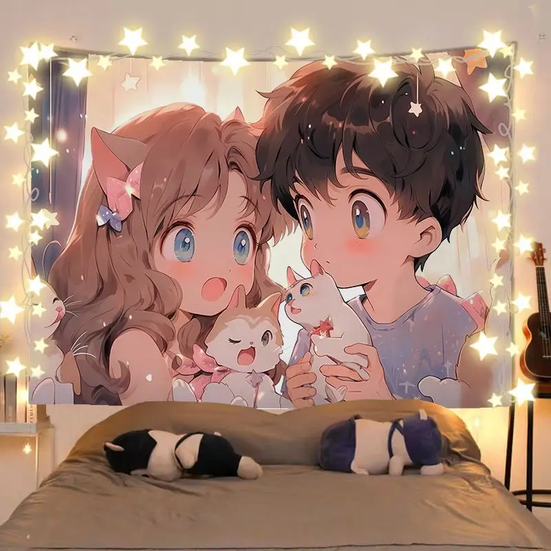 VIKAMA Blue Sky and White Cloud Campus Tapestry Wall Hanging Home Decor for Bedroom Living Room Dorm Summer Adorable anime