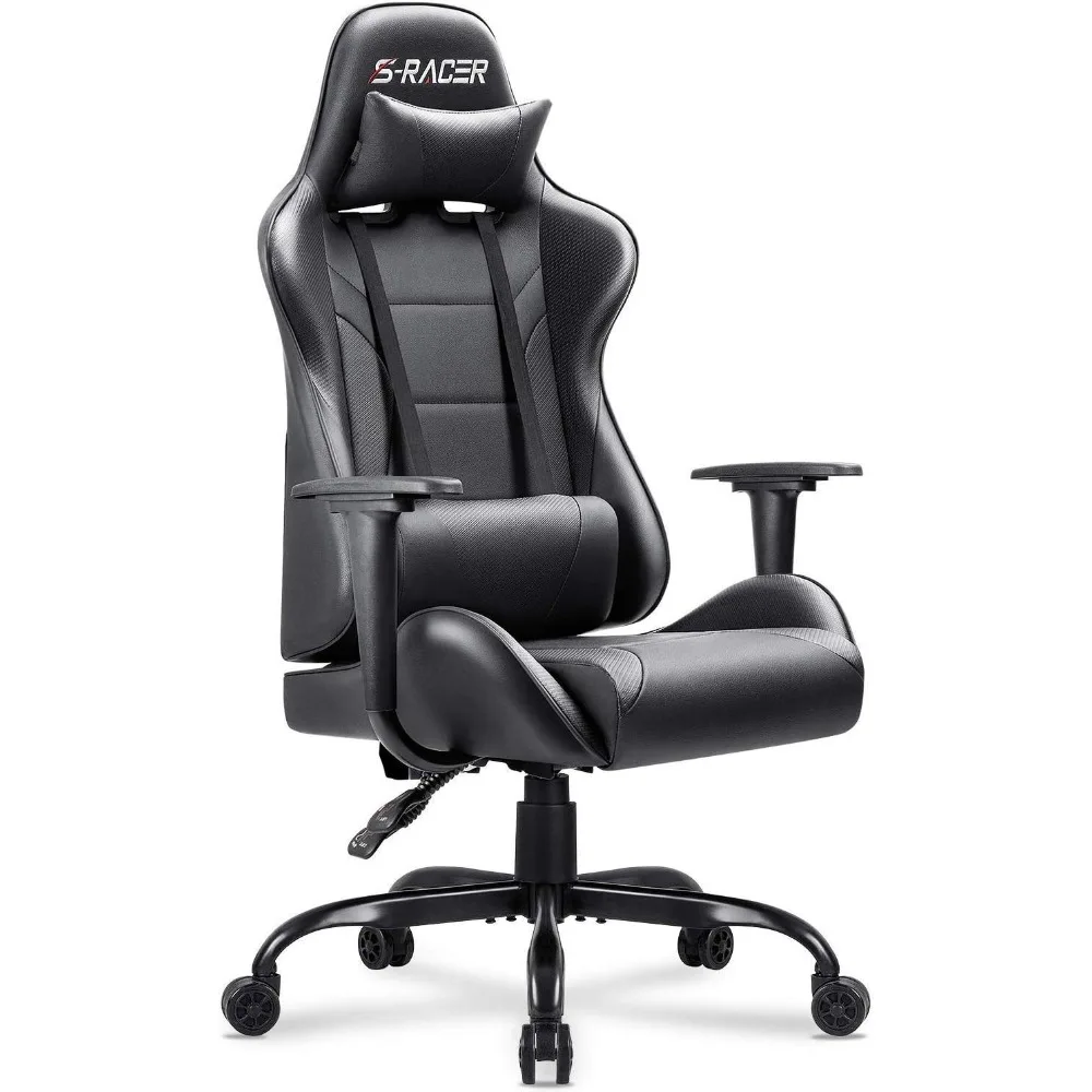 

Gaming Chair Computer Office High Back Leather Gamer Desk Chair Ergonomic Adjustable Swivel Racing Chair with Headrest and Lumb