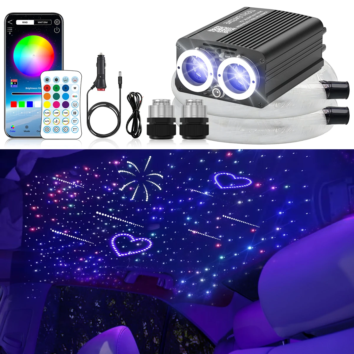 32W Twinkle Meteor 2 in 1 Starlight Headliner Light Kit, Fiber Optical Cable RGBW Light for Car/Home, APP/Remote Control ﻿