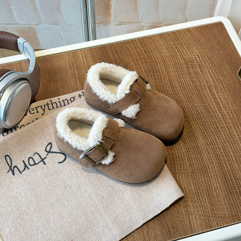 2025 Inverno Nuovo Punta Rotonda Scarpe di Cotone Caldo Gancio e Anello Versione Coreana Portatile di Scarpe per Bambini