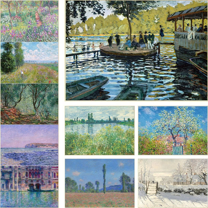 Claude Monet Exhibition Art Posters Canvas Oil Painting Garden Boat Lake Landscape Nature Landscape Wall Art Room Home Decor