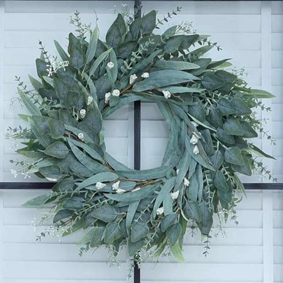 

Eucalyptus Wreath for Front Door - Large Artificial Greenery Outdoor Wreath for Porch Window Farmhouse Home Holiday Hanging Dec