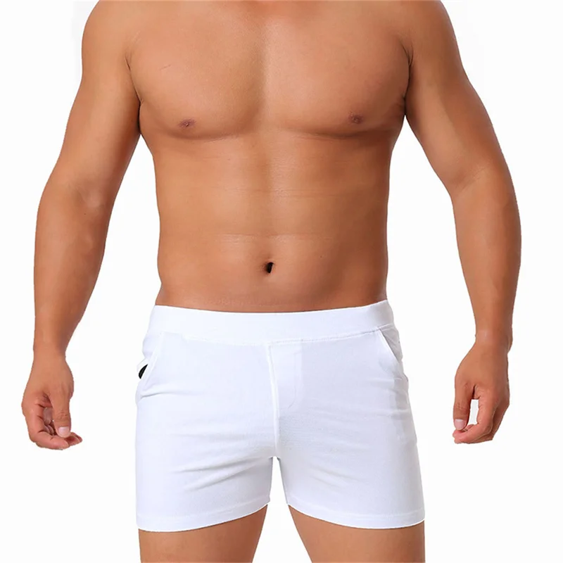 Sexy Underwear Cotton Boxers Men's Beach Trunks Shorts with Pocket Slim-fit Boxers Simple Color Matching Arrowhead Men