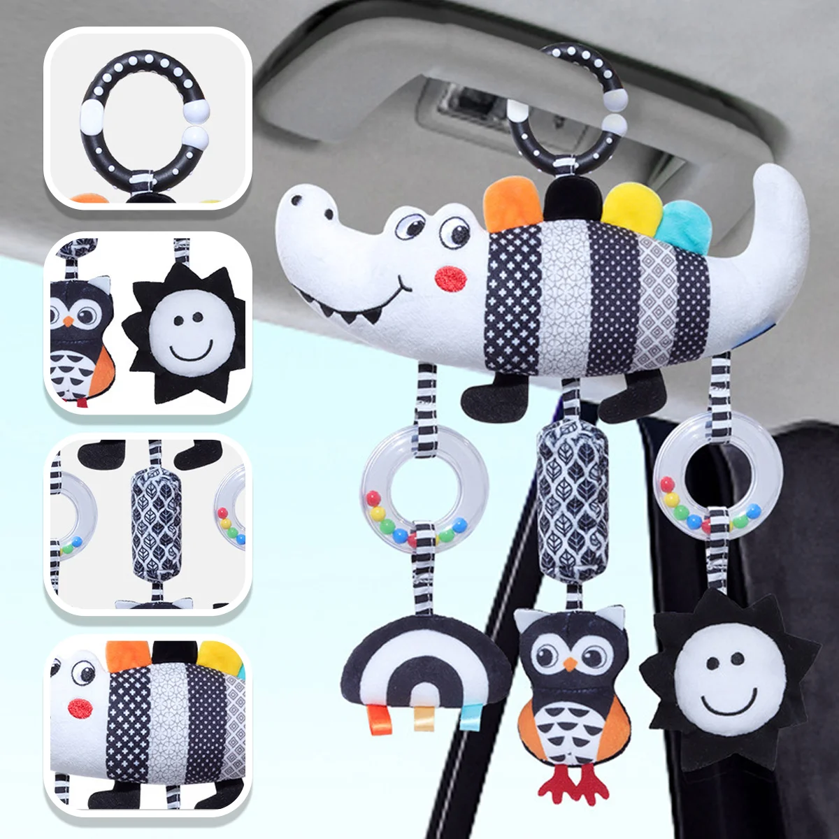 Peluche a Forma di Coccodrillo con Musica e Sonaglio, Giocattolo Sensoriale per Bambini e Bambine per Stimolare le Capacità Cognitive