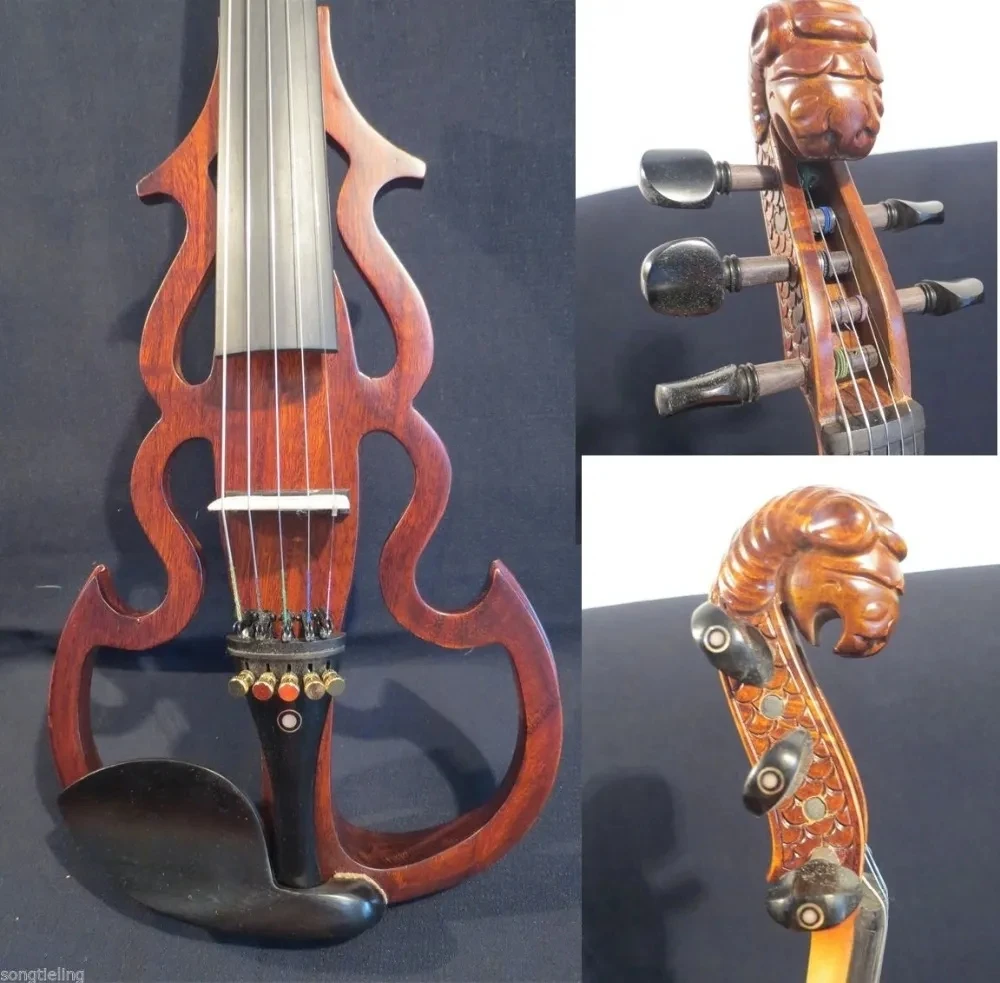 

Streamline carved animal scroll 5 strings 4/4 electric violin,solid wood