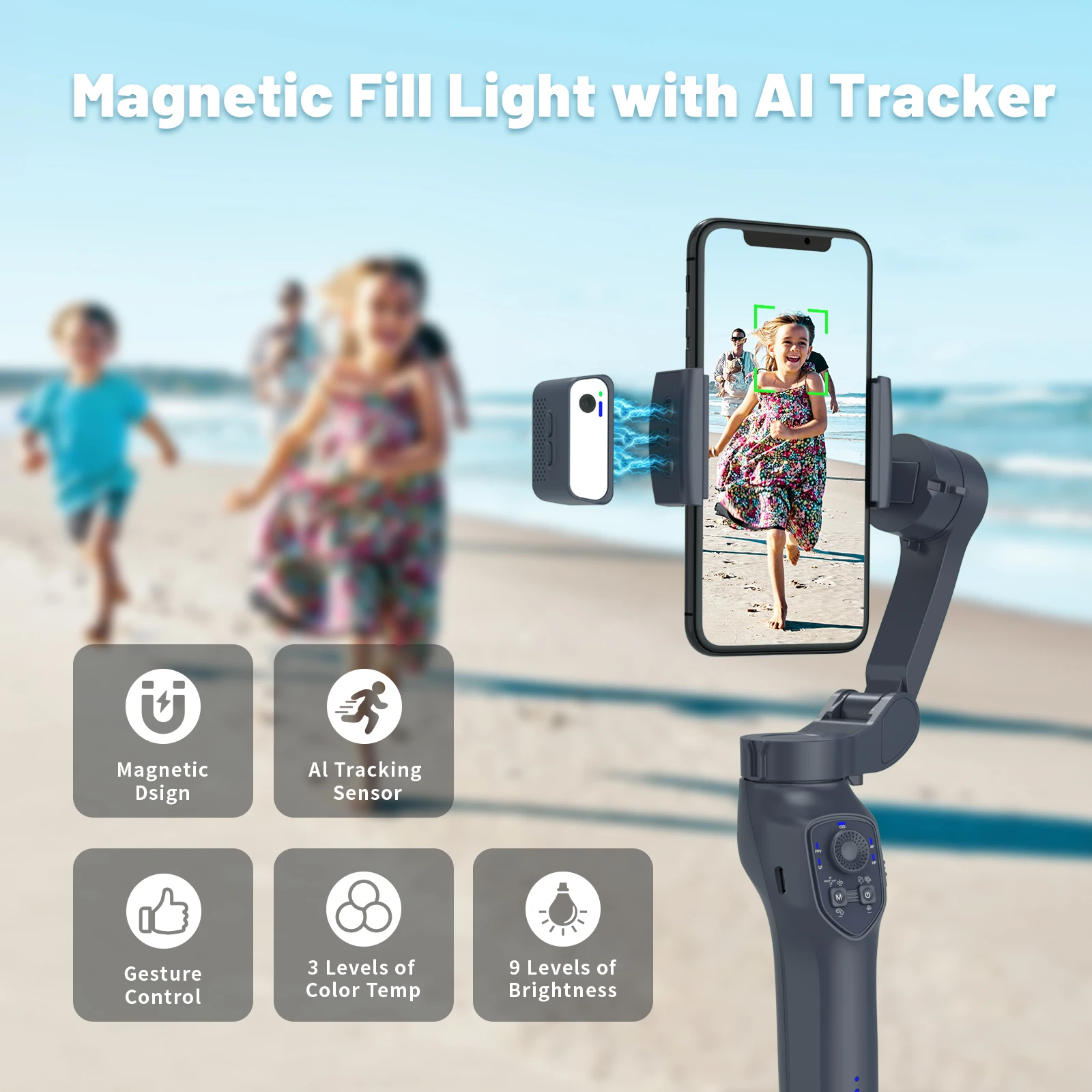 Comitok 3-Axis Handheld Gimbal Stabilizer AI mark for Smartphone for iPhone Android Face Tracking Anti Shake Video TikTok Vlog