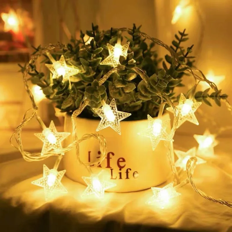 Estrela ao ar livre Cadeia LED String Lights, USB, Bateria, Guirlanda, Fada, Casa, Casamento, Jardim, Decoração de Festa de Natal