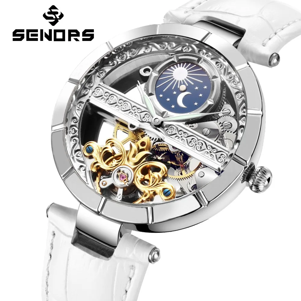 Senors diamante relógios mulher automática tourbillon relógios mecânicos senhoras relógio feminino fase da lua relógio relogio feminino 3atm