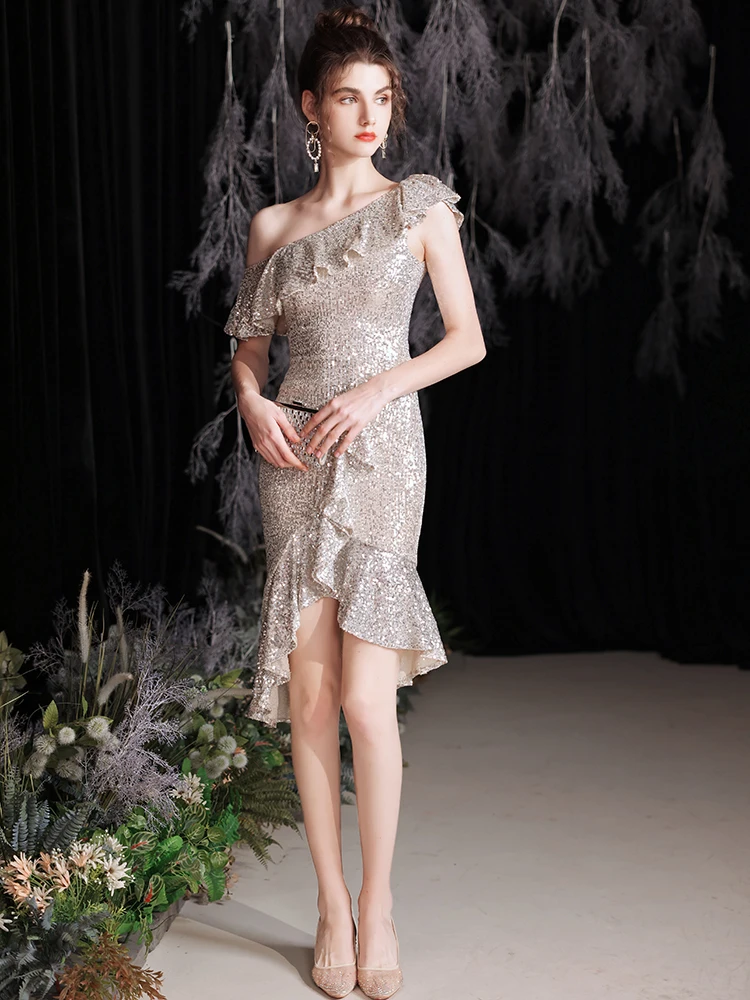 

Ele Evening Gown Women's Host Ball Dr Luxury Fi Tail Mid-Length Korean Sle Wedding Anniversary Par Dr