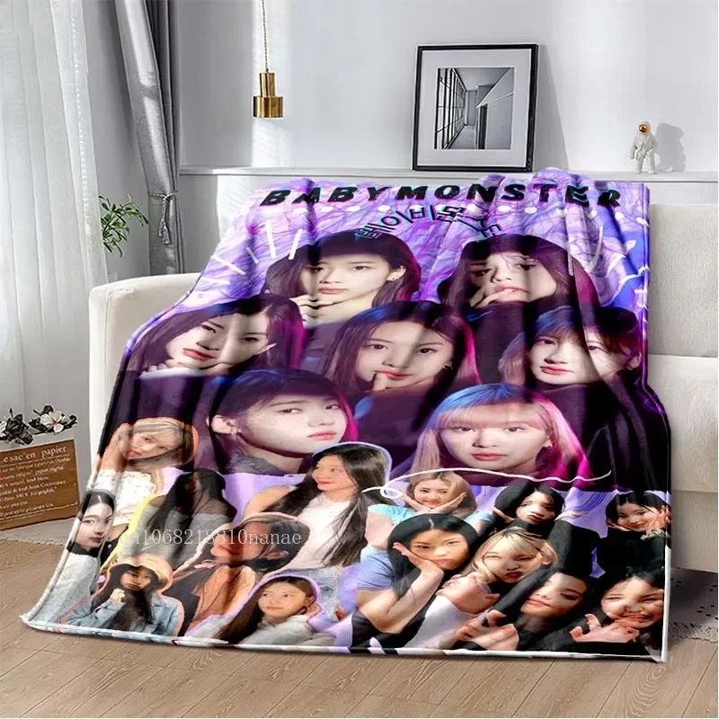 Kpop Baby Monster Throw Blanket Girl Group Sofa Bedding Soft Flannel Blanket Home Living Room Decor