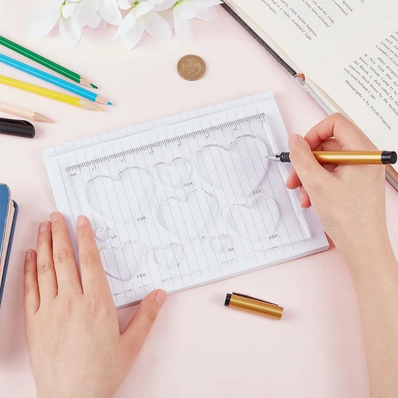 

2pcs 9 in 1 Heart Inlay Template Router Stencils Template Acrylic Templates Drawing Scale Ruler Drawing Tool Measuring Tool