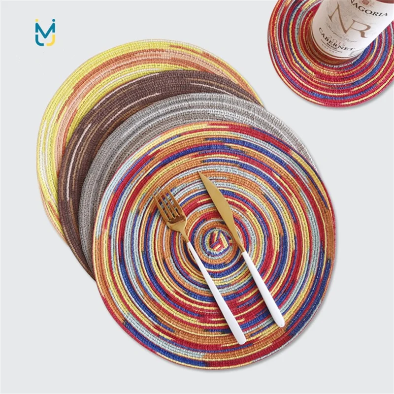 

Northern Europe Satin Dyeing Cotton Yarn Round Meal Mat Waterproof Oil Proof Washable Disc Cushion Shooting Props