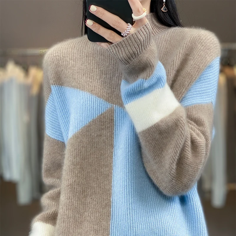 100% Wool Cashmere Sweater Women Loose Casual Knitted Round Neck Pullover 2023 New High Quality Autumn And Winter Sweater