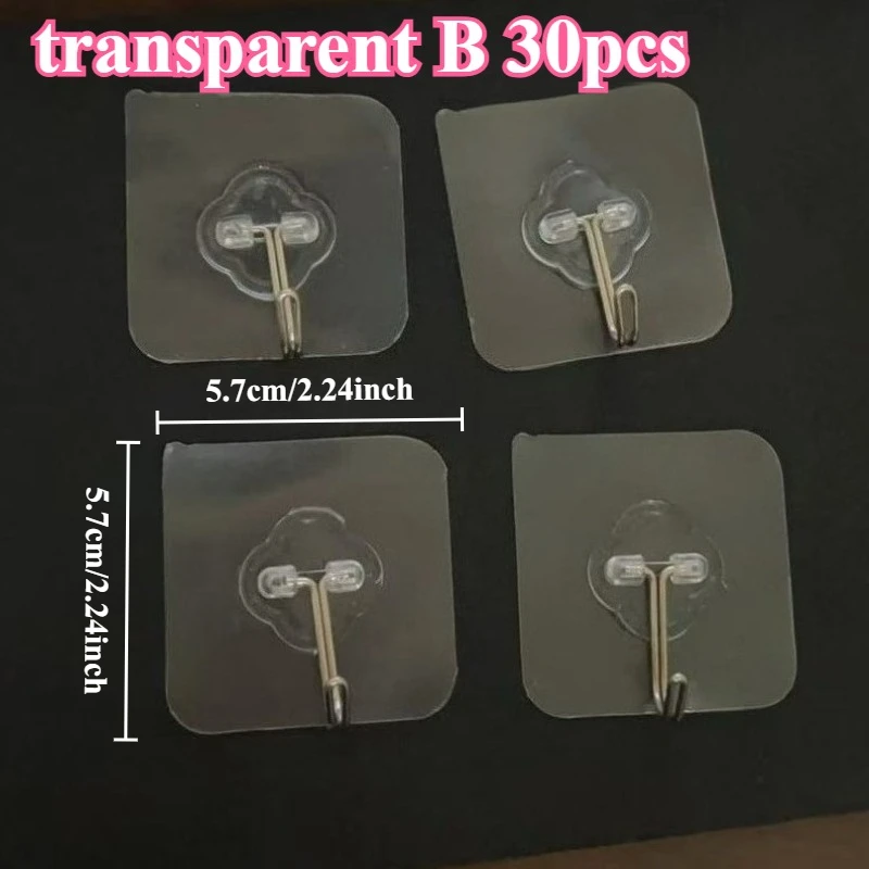 Transparent Scratch-Free Self Adhesive Hooks, Wall Mounted Heavy Duty Hooks for Bathroom Clothes, Living Room Door & Photo Frame view 3