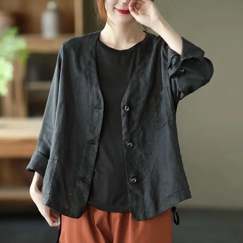 Cardigan Vintage à Manches sulfet Col Trempé pour Femme, Haut Décontracté, Solide, Polyvalent, Basique, Bureau, Loisirs, Nouvelle Collection Automne 2023