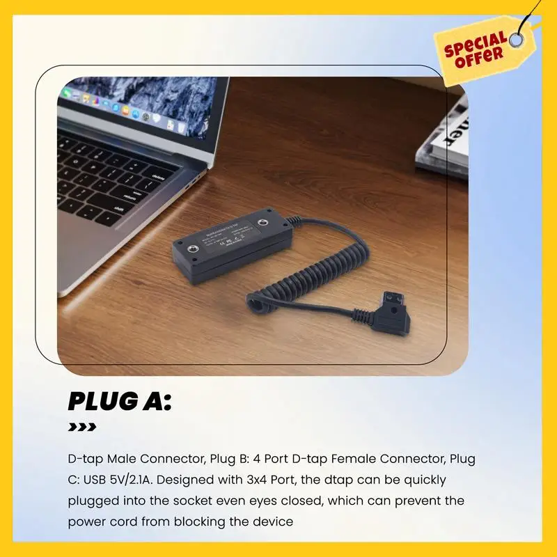 ABDE-Dtap スプリッターケーブル 電源スイッチ付き D-Tap V マウント V ロック用、ゴールドマウントバッテリーから 3P X 4 メスポート & USB ポート