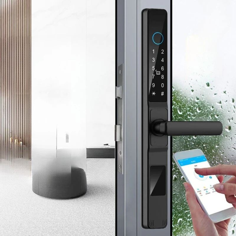 Fingerprint lock Household waterproof broken bridge aluminum narrow side door Anti-theft door Smart password Mobile phone remote
