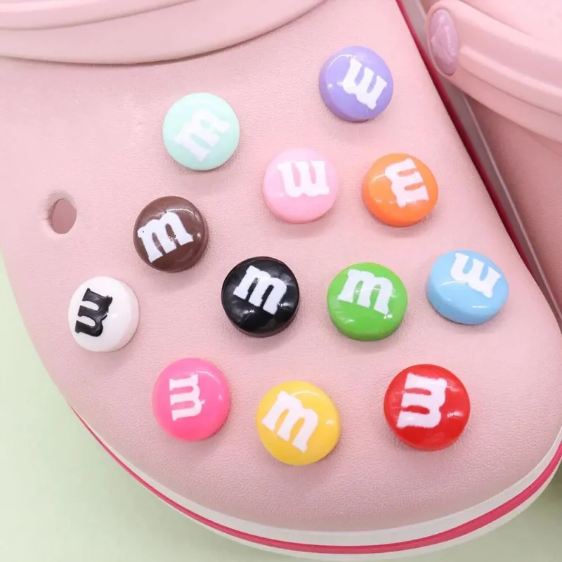 12pcs/set MM Bean Chocolate Colorful Resin Shoe Buckle Fit Wristbands DIY Charms Decorations Hole Kids Shoes Ornaments