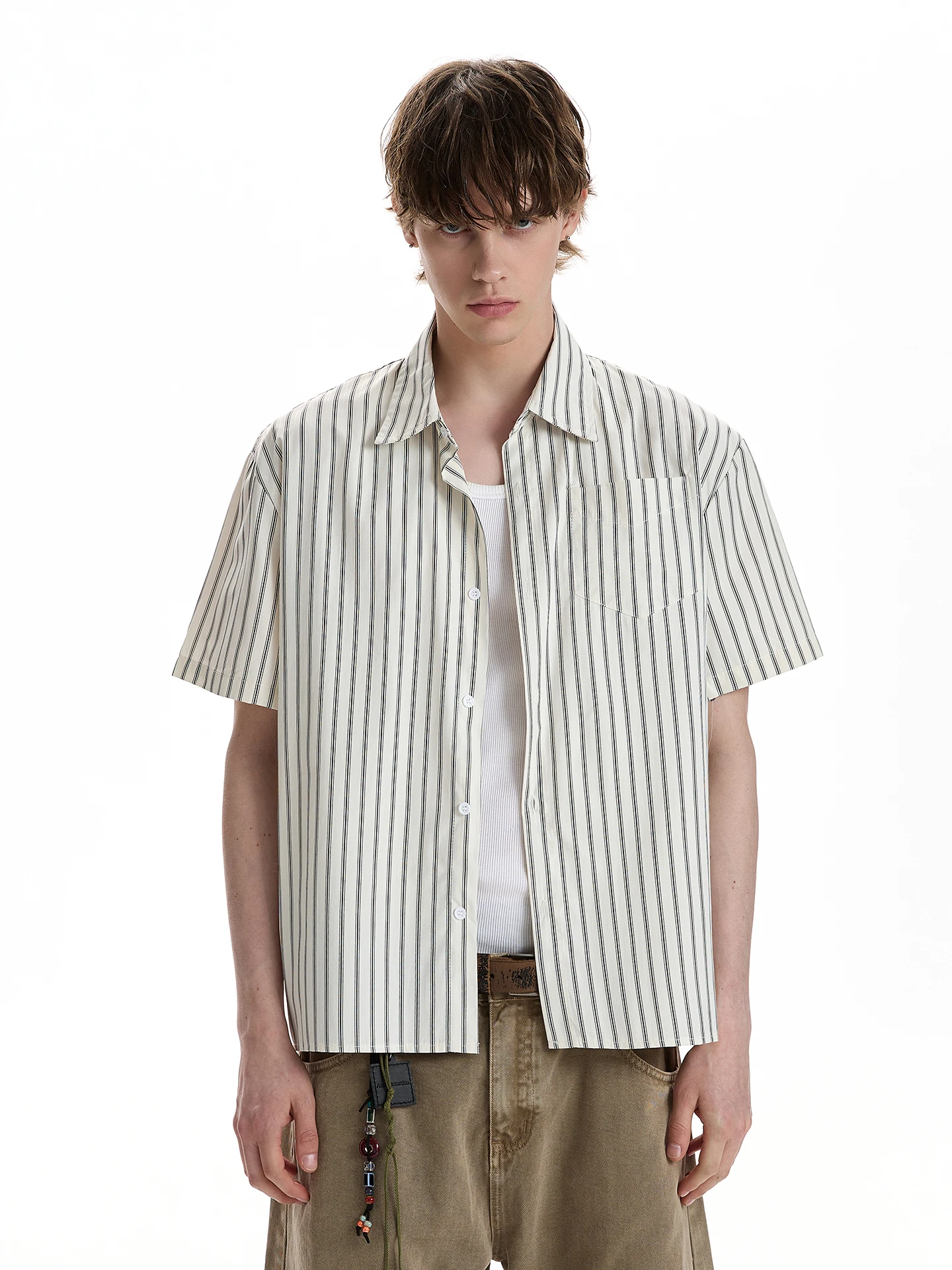 

Футболка Cleanfi в американском ретро-стиле с полосками, свободного кроя, для лета, для повседневной носки, дышащая, из смесового хлопка и полиэстера