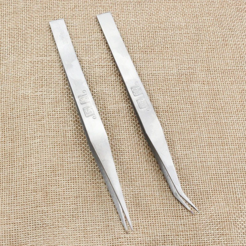 Anti-Static Excellent Quality Tweezers Bend Long nose Cross Tweezers For intersperse Beads Jewerly Sewing Accessories Tools