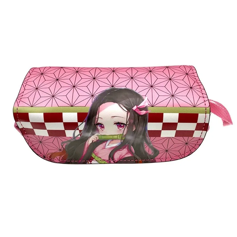 Demon Slayer Pencil Case Double-Layer Large Capacity Storage Tanjiro Kamado Stationery Box Anime Merch Holiday Gift Trendy Toy view 6