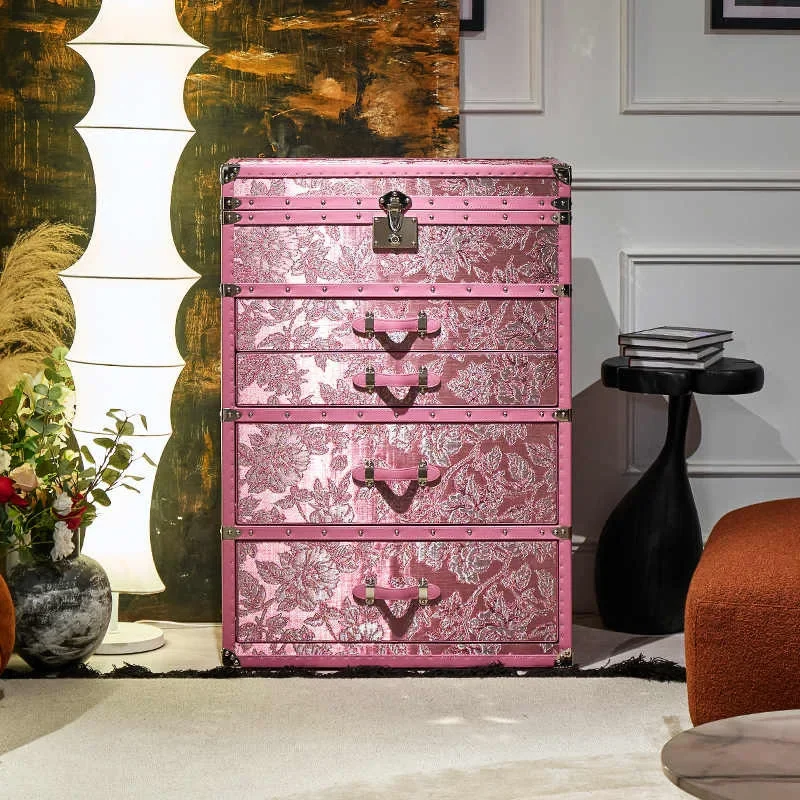 Retro jewelry cabinet with lock hard box Italian light luxury high-end home jewelry chest