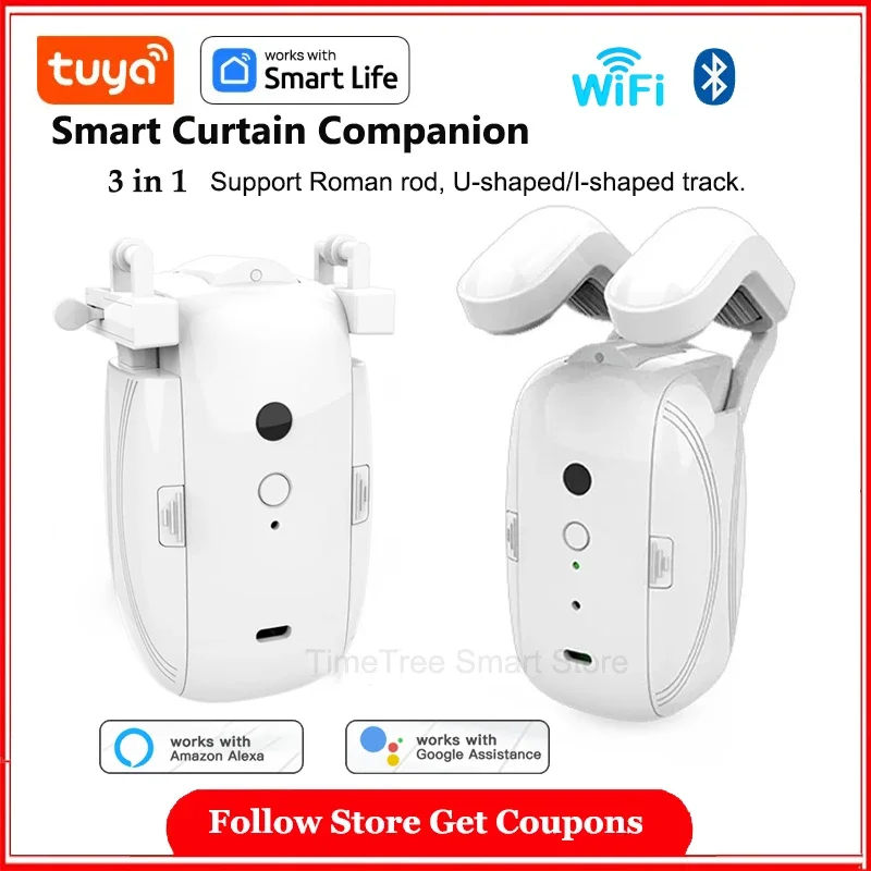 

Tuya Curtain Robot Detachable Track WIFI BLE Electric Curtain Companion Two-Way Opening/Closing Voice Control Alexa Google Home