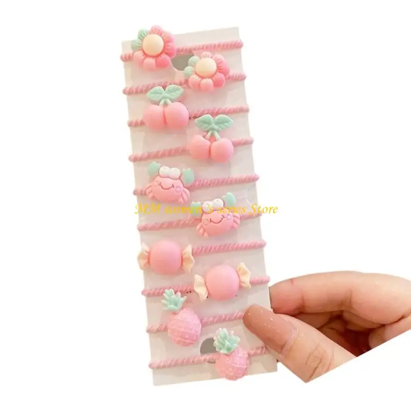 

Q39C 10Pieces Elastic Hair Bands Strong Grip Design Ponytail Holder Stretchy Cartoon Hairtie for Kids Baby Hair Styling Tool