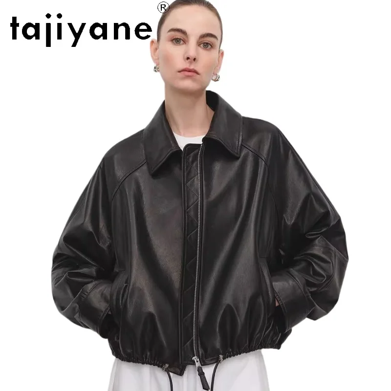 

TAJIYANE 100% Baby Goatskin Jacket Woman Fashion Drawstring Short Genuine Leather Jackets Spring Women Clothing 2026 дубленка