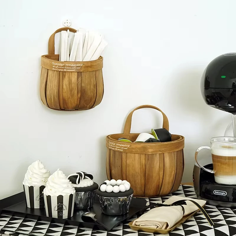 

CuteLife Household Woven Storage Wood Basket Natural Picnic Fruit Basket Pot Garden Flower Vase Hanging Wicker Basket Decoration