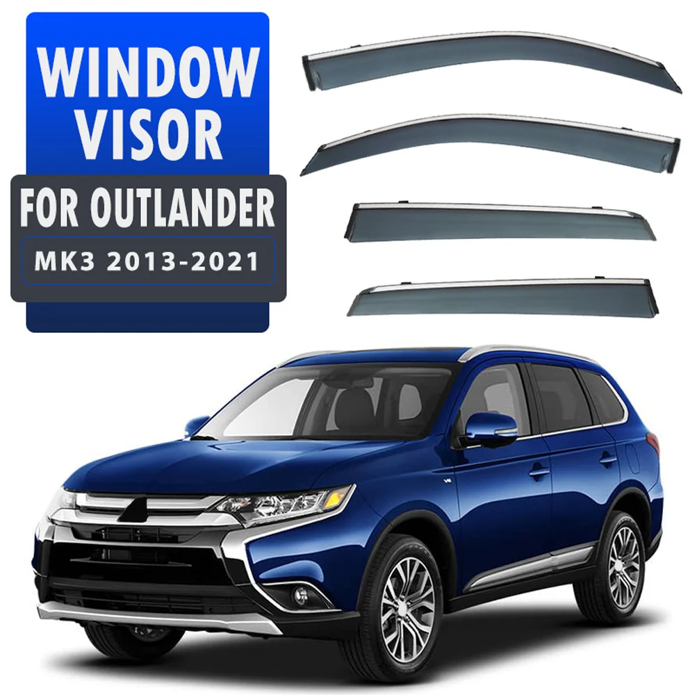 

Chrome Strips Rain Guards for MITSUBISHI OUTLANDER 2013-2021 Window Visor Wind Deflectors Door Visor Vent Shades