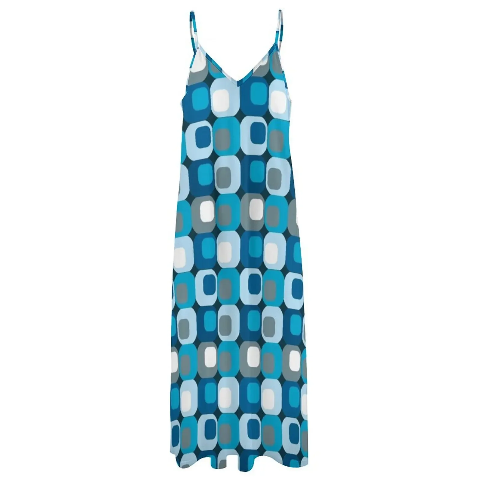 Retro Mod Blue Abstract Sleeveless Dress Clothing women's clothing trend 2024 dresses for womens 2024