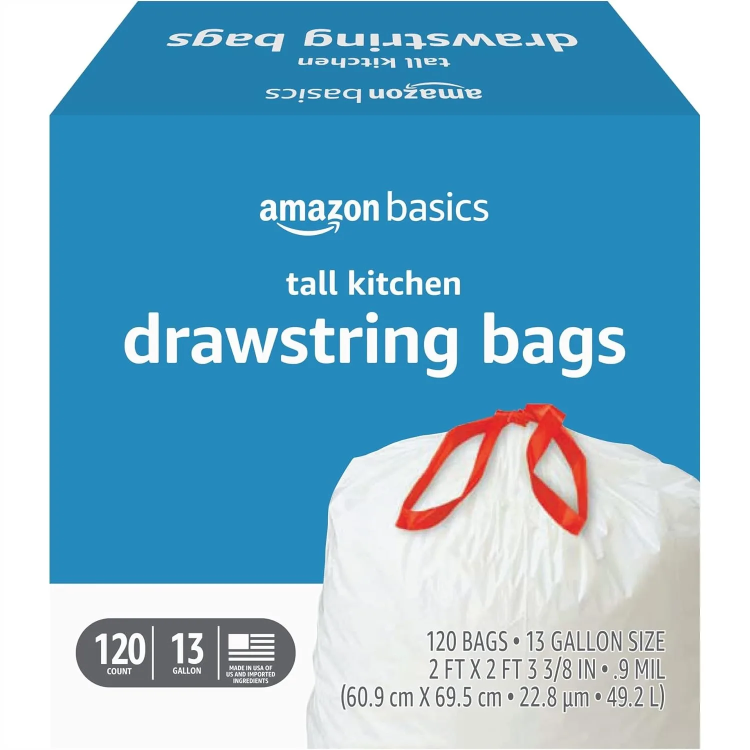 

Tall Kitchen Drawstring Trash Bags, 13 Gallon, Sturdy and Tear Resistant, Unscented, 120 Count
