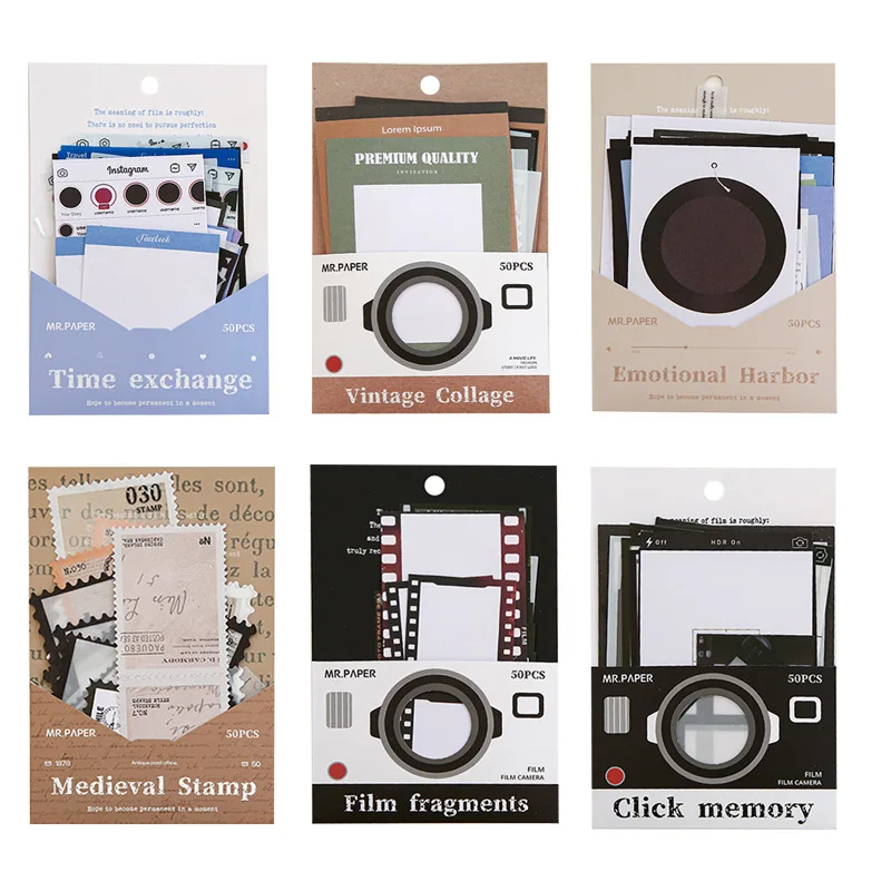 50pcs Retro Paper PVC Memo Pad Creative Camera Memory Fragments  for Scrapbooking DIY Decorative Material Collage Journaling