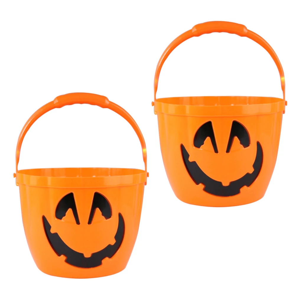 2 Pcs Props Glowing Pumpkin Bucket Child Decoration Plastic Halloween Large Lantern