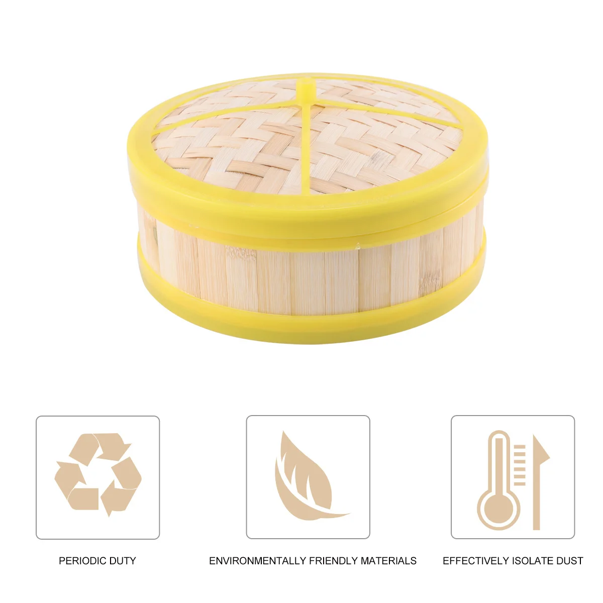 Vaporera de Bambú de 20 cm de Diámetro, de un Solo Nivel, con Tapa, para Cocinar al Vapor Dumplings, Bollos, Arroz, Verduras, con Banda de Plástico