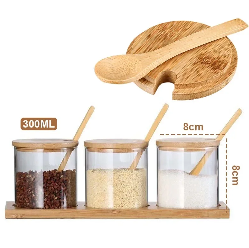 Glass Spice Jar Kitchen Supplies Seasoning Storage Bottle Grocery Seasoning Container Spice Jar with Lid Spoon Kitchen Storage