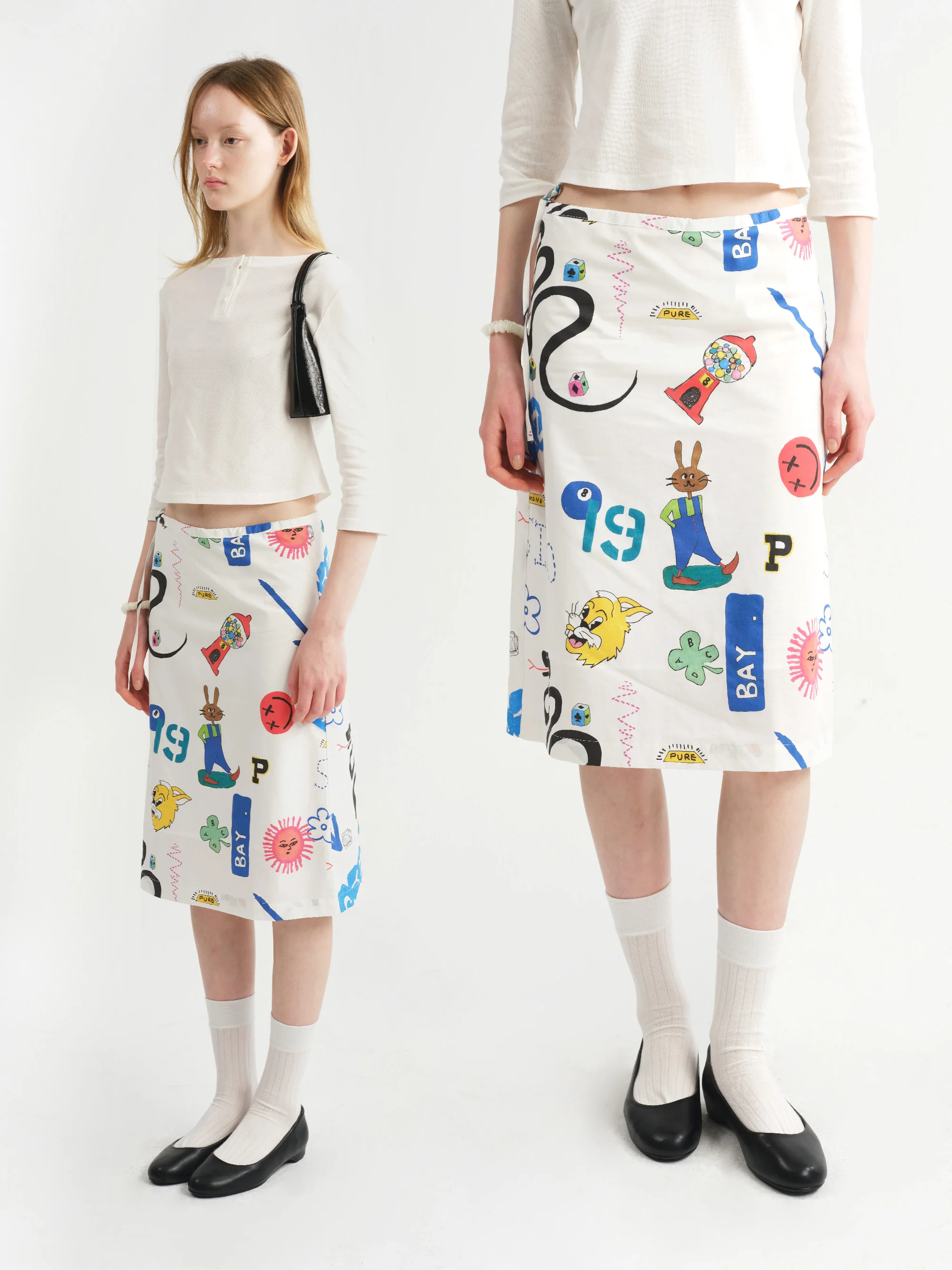 Laugh out Loud Cartoon Print Half Skirt Drawstring Straight Leg Cotton Skirt for Teenage Girls Student Friendly mid Waist