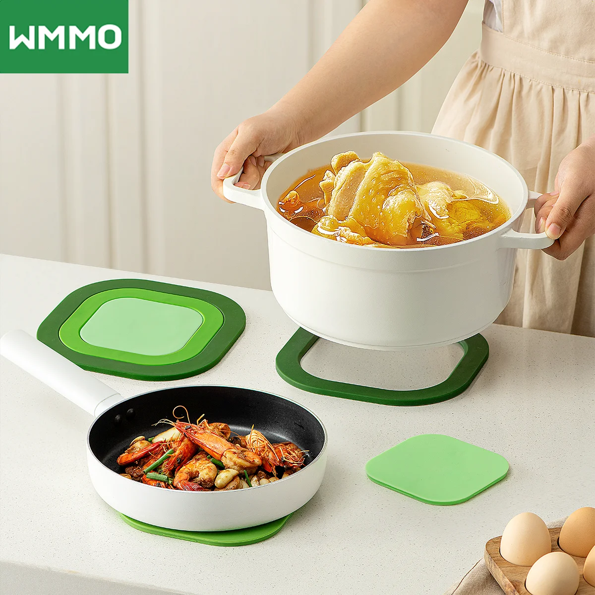 WMMO 자기 단열 플레이스매트, 3층 및 분리 가능, 레스토랑 데스크탑용 완전 포장 실리콘 냄비 홀더