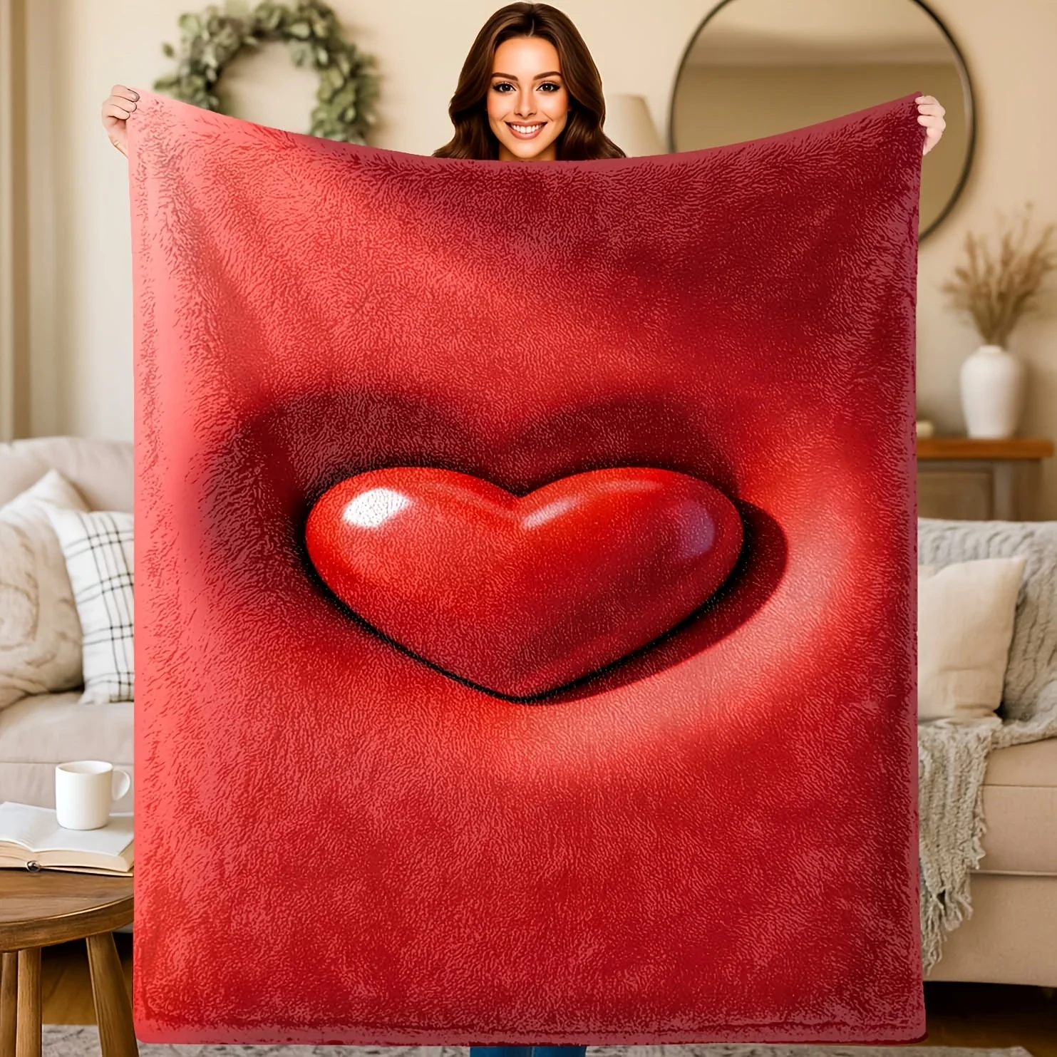Large Lightweight Blanket With Realistic Glossy Heart Design Perfect For Valentine Day Wedding Gift And Adult Home Decor
