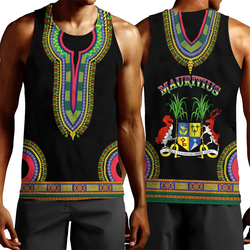 

Africa Mauritius Map Flag 3D Printed Tank Top For Men Clothes Fashion Dashiki Vest Sport Running Jersey Patriotic Boy Waistcoat