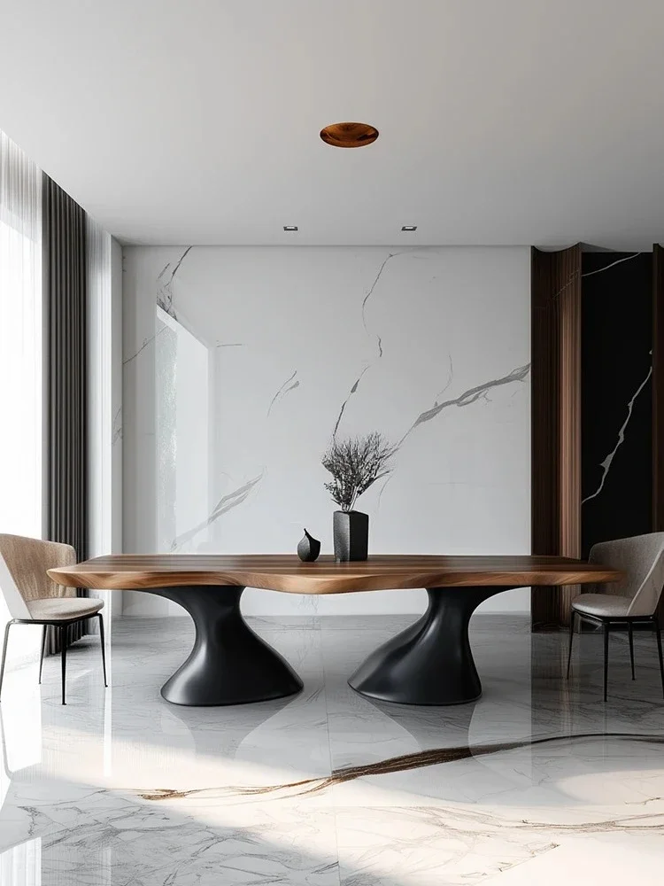 A Superior Italian minimalist all-solid wood rectangular dining table special-shaped office negotiation table