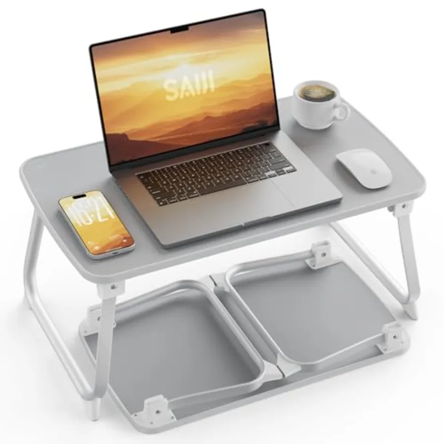 

Laptop Bed Tray Table Lap Desk for Bed with Non-Slip PVC Leather Desktop Reinforced Aluminum Frame with U-Shaped Lock for Heavy